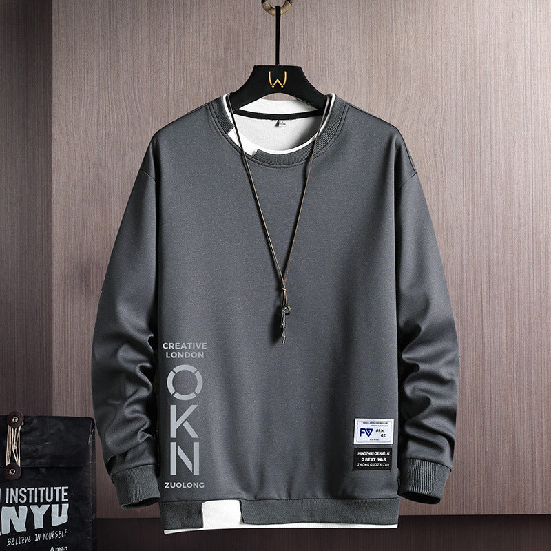 New Mens Casual Sweatshirts Hoodie Fake Two Pieces Letter Print