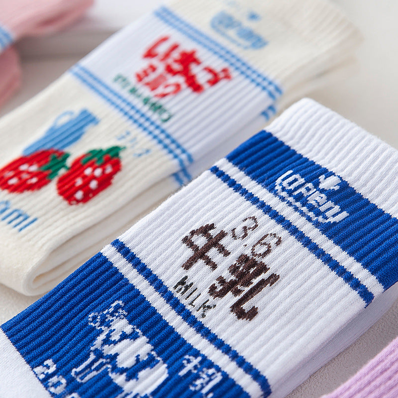 Ins female tube stockings Korea Harajuku high tube milk strawberry cute college wind street long tube socks