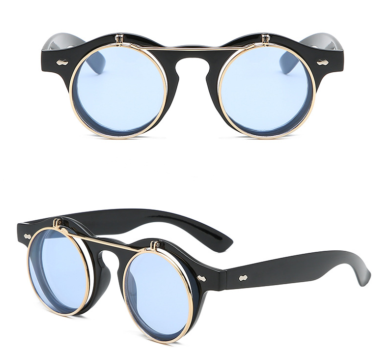 Black Vintage Retro Round SteamPunk Sunglasses