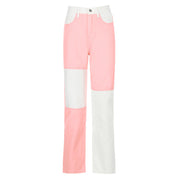 Contrasting Stitching High-rise Straight-leg Jeans Women