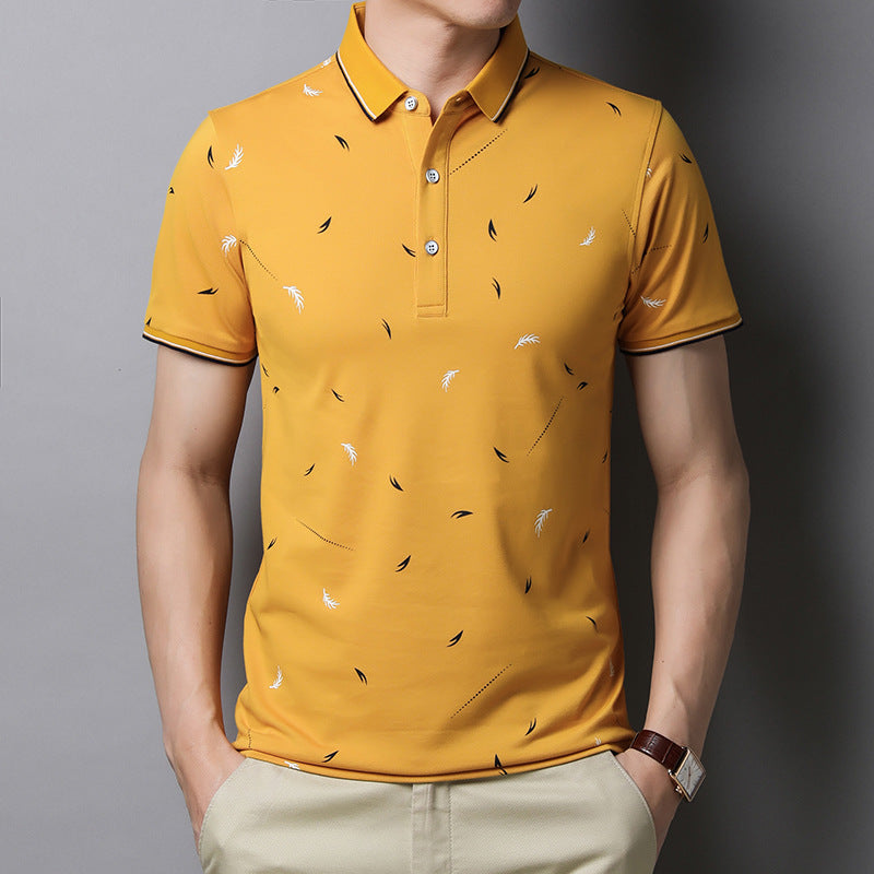 Summer Men's Business Feather Print Polo Shirt