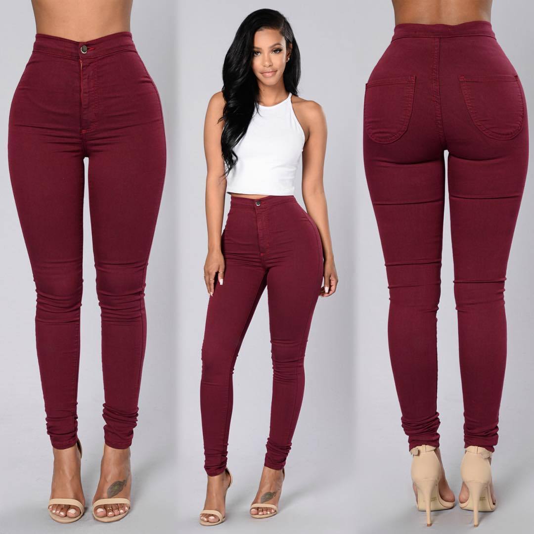 Aliexpress wish Amazon explosion Leggings thin waist stretch pencil pants tight candy colored jeans