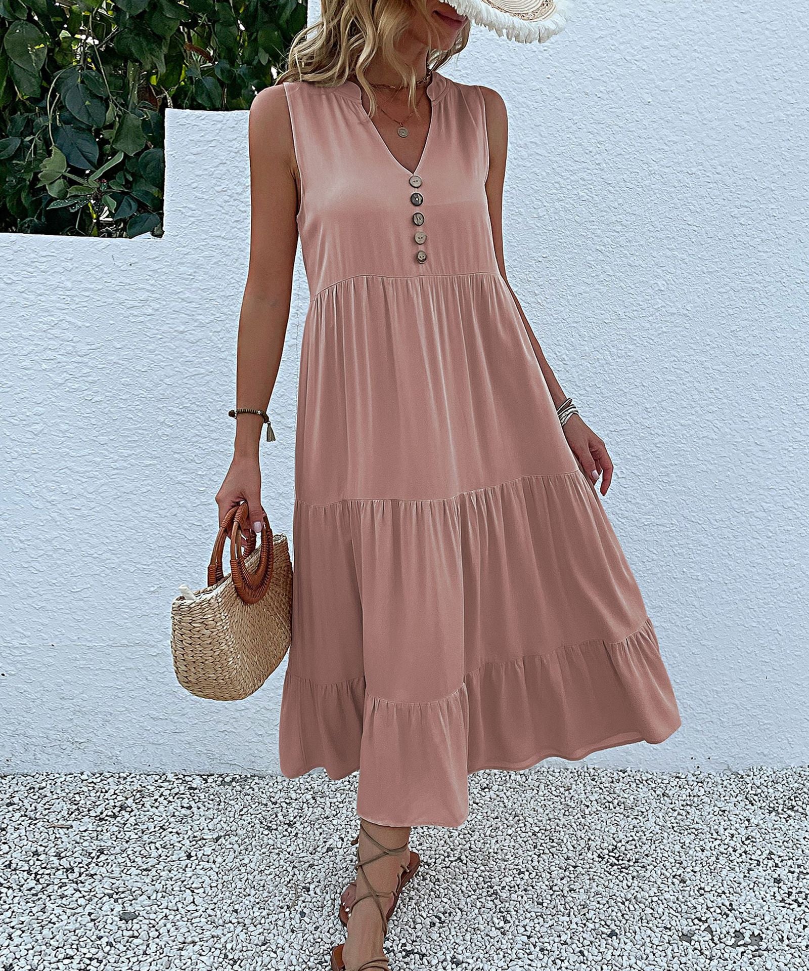 Sleeveless Loose Casual Solid Color Sundress