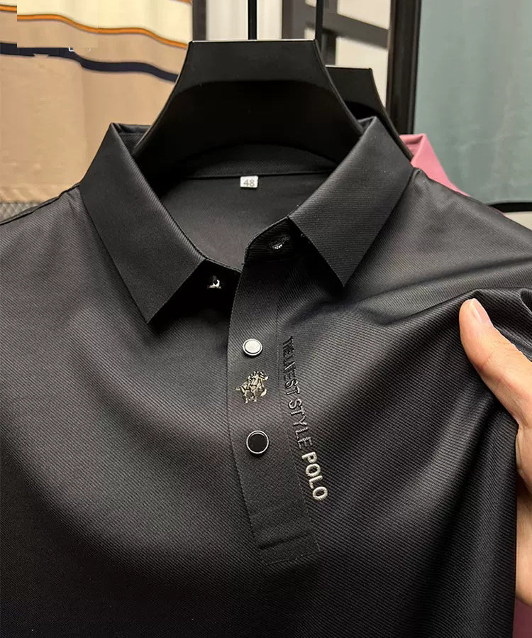 Polo Shirt Business Casual Seamless Ice Silk Lapel Short Sleeve