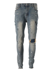 Slim-fit Slim-fit Jeans With Splashed Ink And Ripped Patches