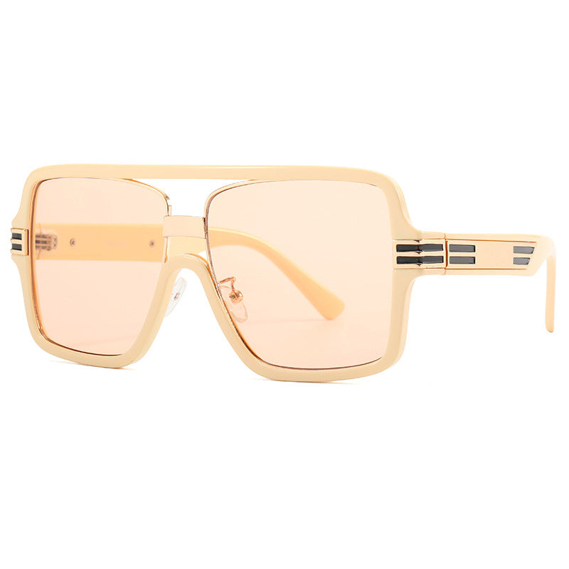 Large Frame Flat Top INS Style Trend Street Snap Modern Vintage Stripe-foot Sunglasses