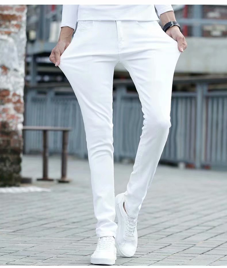 Trendy Men New Metrosexual Pattern & White Skinny Jeans Men's Korean-style Slim Fit Casual Pants Men