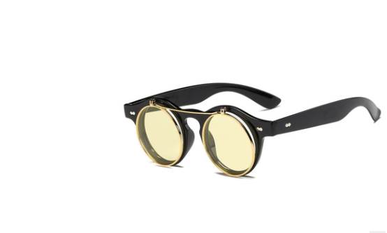 Black Vintage Retro Round SteamPunk Sunglasses