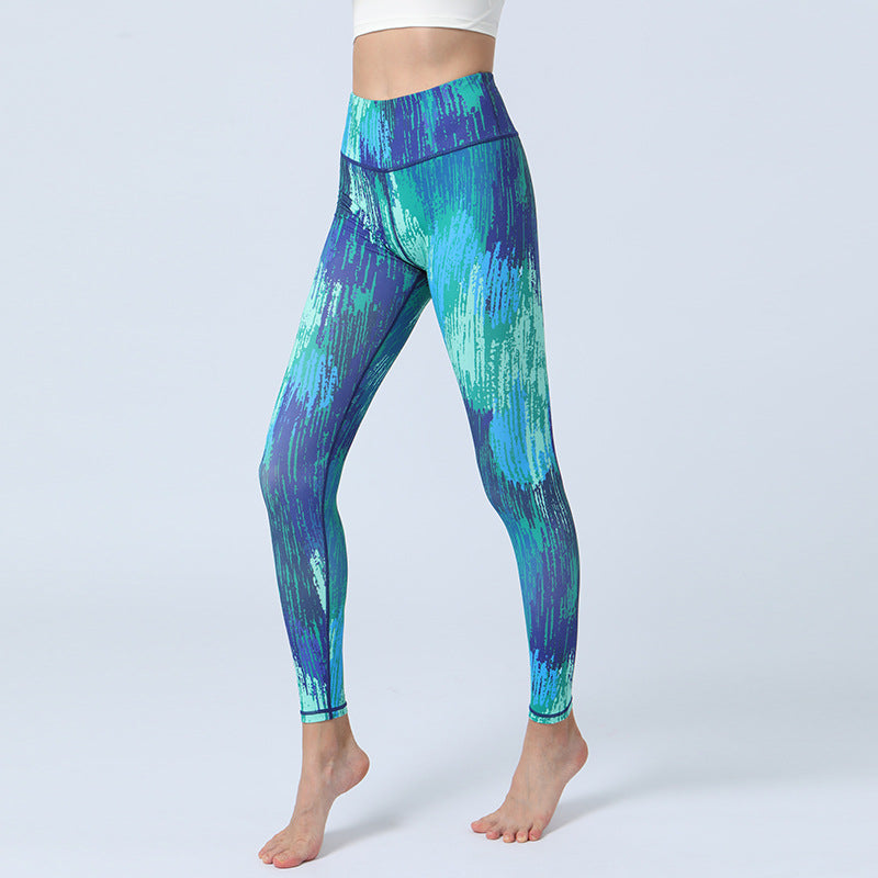 Fashion Leaves Printed Yoga Pants Women's High Waist Hip Lifting Sports Fitness Leggings