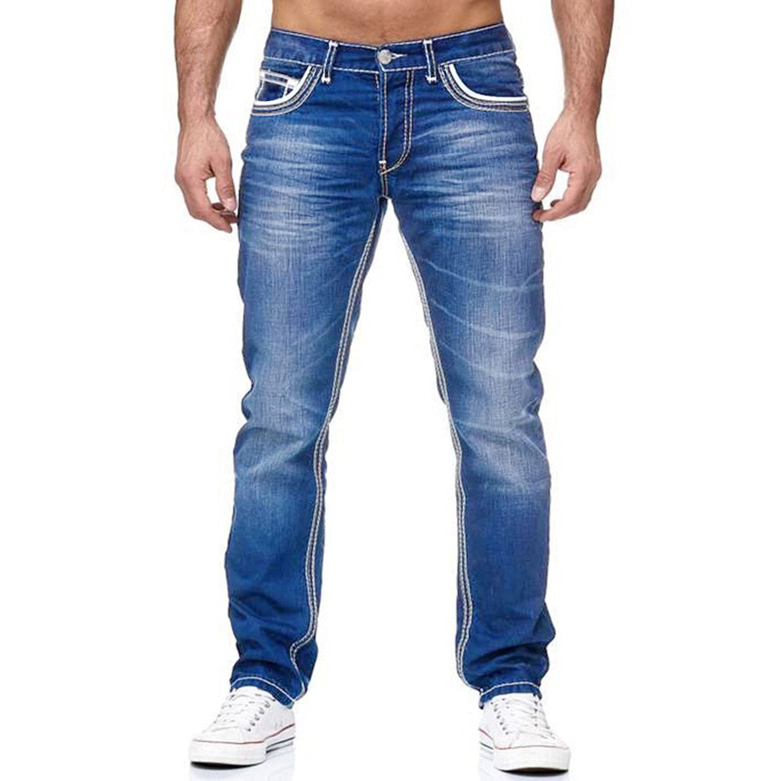 Men Jeans With Pockets Straight Pants Business Casual Daily Streetwear Trousers Men's Clothing