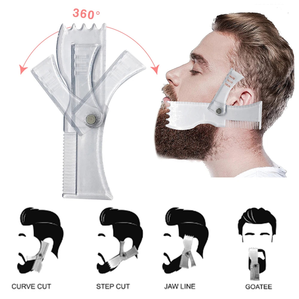 5 In 1 Men Beard Modeling Ruler Shaping Styling Template Comb Rotatable Men'S Beauty Tool For Hair Trimming Moustache Barber