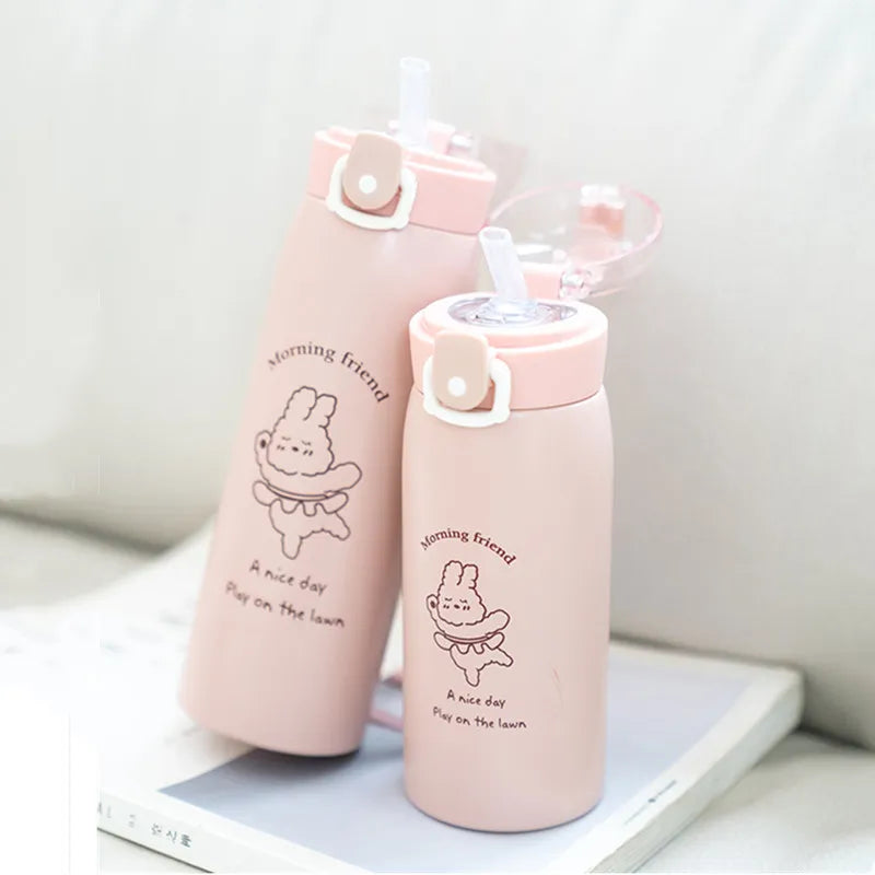 Portable Kids Thermos Mug With Straw Stainless Steel Cartoon Vacuum Flasks Children Cute Thermal Water Bottle Tumbler Thermocup