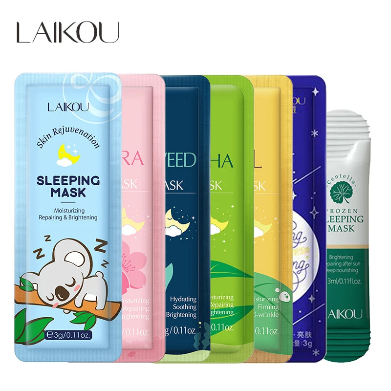 LAIKOU 7pcs Moisturizing Facial Mask Hydrating Sleeping Face Sheet Masks Brightening Night Face Mask Skin Care