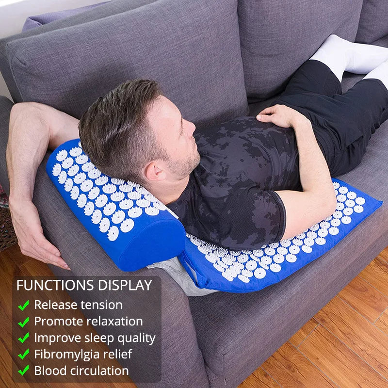 Acupressure Mat Sensi Massage Mat Pillow Set  applicator for Neck Foot Yoga Mat with Needle Back Cushion