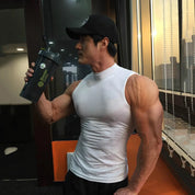 Men Tank Tops Sold Color Turtleneck Bodybuilding Sleeveless shirt High Elasticity Fittness Workout