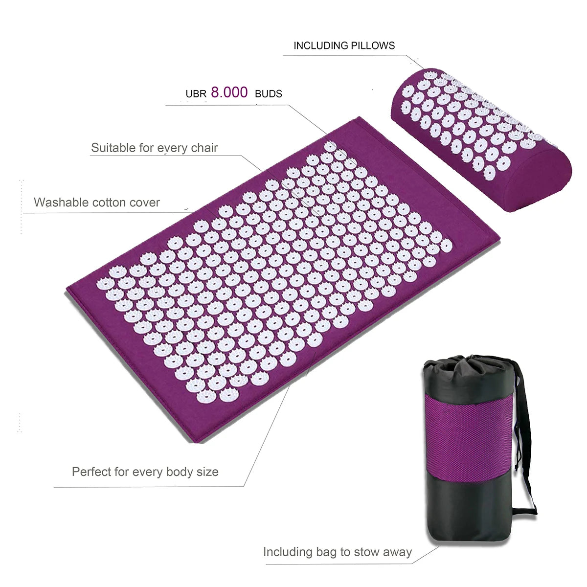 Acupressure Mat for Body Massage Relieve Stress, Back Pain Spike Cushion Yoga  Acupuncture