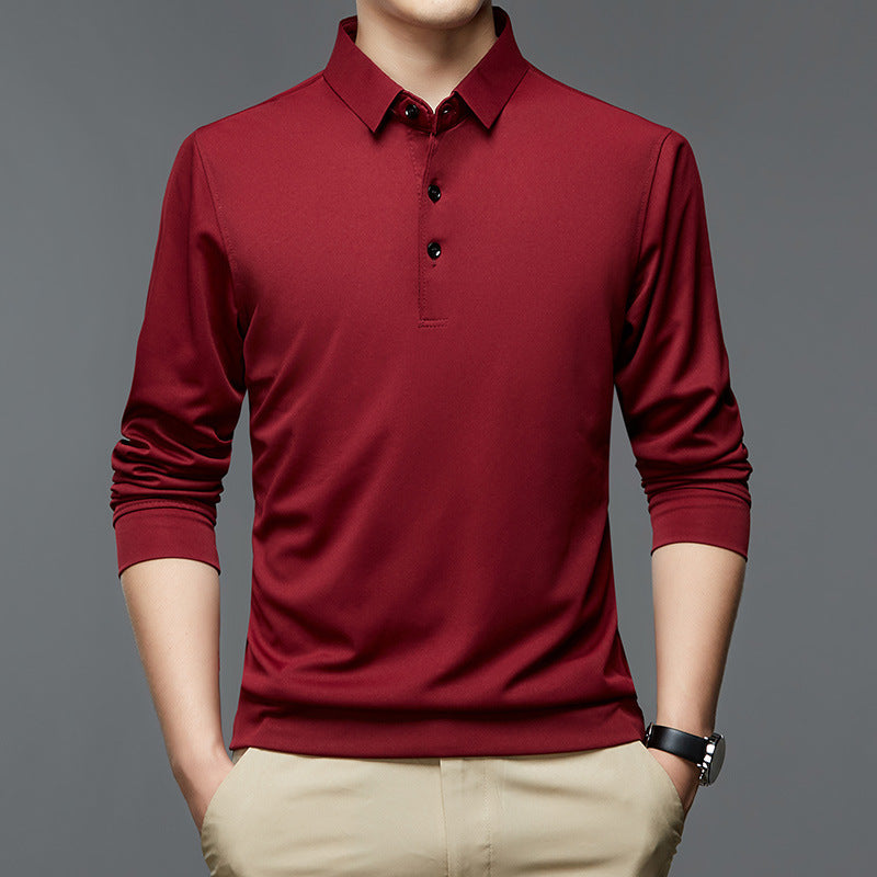 Men's Fashion Casual Polo Collar Breathable Long Sleeves T-shirt