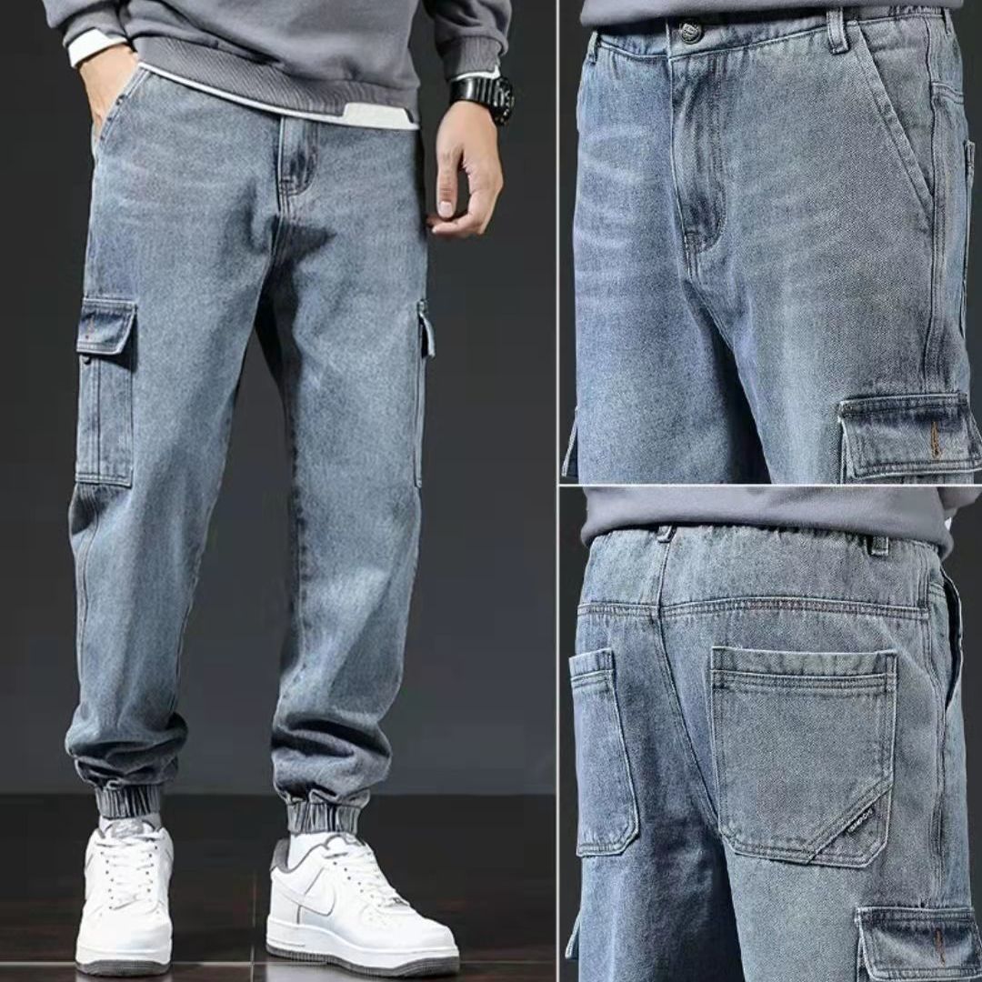 Spring And Autumn Japanese Style Workwear Multi-pocket Jeans