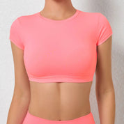 Sexy Hollow Beauty Back Crop Top Short Sleeve Yoga Shirt Women Fitness Workout Tops Gym Clothes Sportswear Running T-shirts