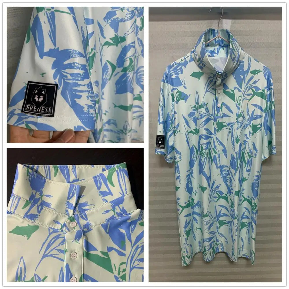 Men's Golf Polo Shirt 50+ UV Moisture Summer Soft Cool Feeling Short Sleeve Beach Shirts Casual Printed T-Shirt