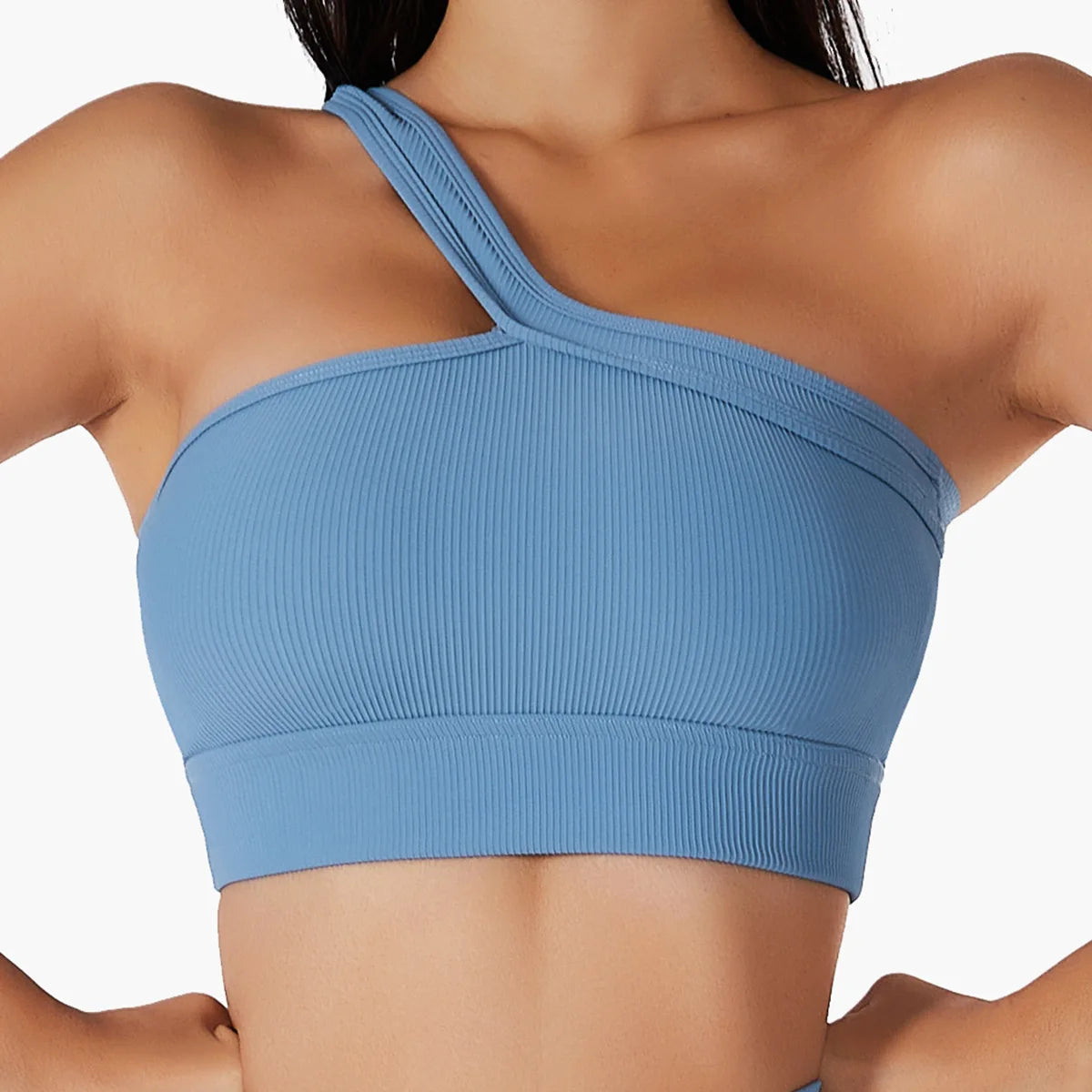 Women Sports Bra Sexy One Shoulder Gym Bra Cropped Top Yoga Bra Seamless Fitness Tank Top Shockproof With Pad Clothing