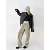 American Retro High Street Casual Overalls Leopard Print Loose Wide Leg Pants For Women Y2k Hip-hop Cargo Grunge Baggy Trousers