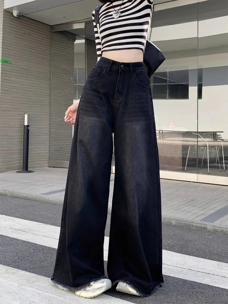 Hot Girl Baggy Jeans Femenina Y2k Street vintage Washed To Make Old Fried Straight Wide-Leg Denim Pants For Women