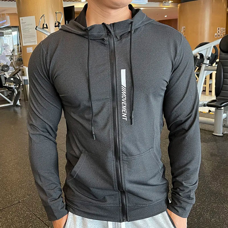 Men's Sports Hoodies Quick Dry Elastic Hooded Male Fitness Running Jackets Outdoor Gym Coats Casual Workout Sportwear Sunscreen
