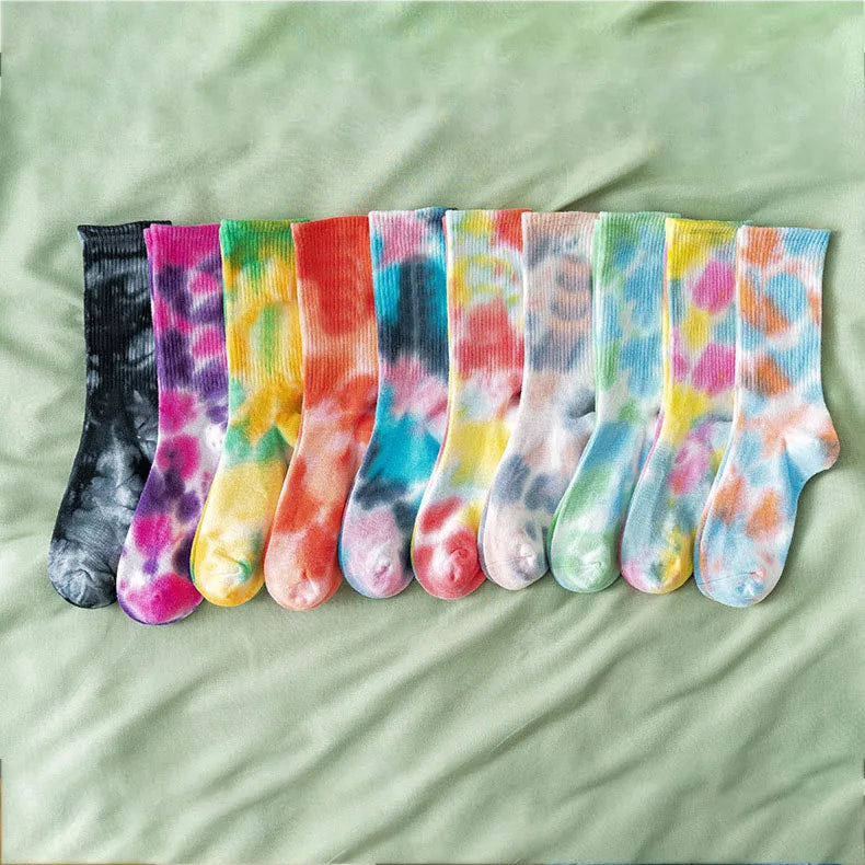 Tie-dye socks street trend high-top tide socks men and women solid color cotton socks basketball men socks skateboard socks