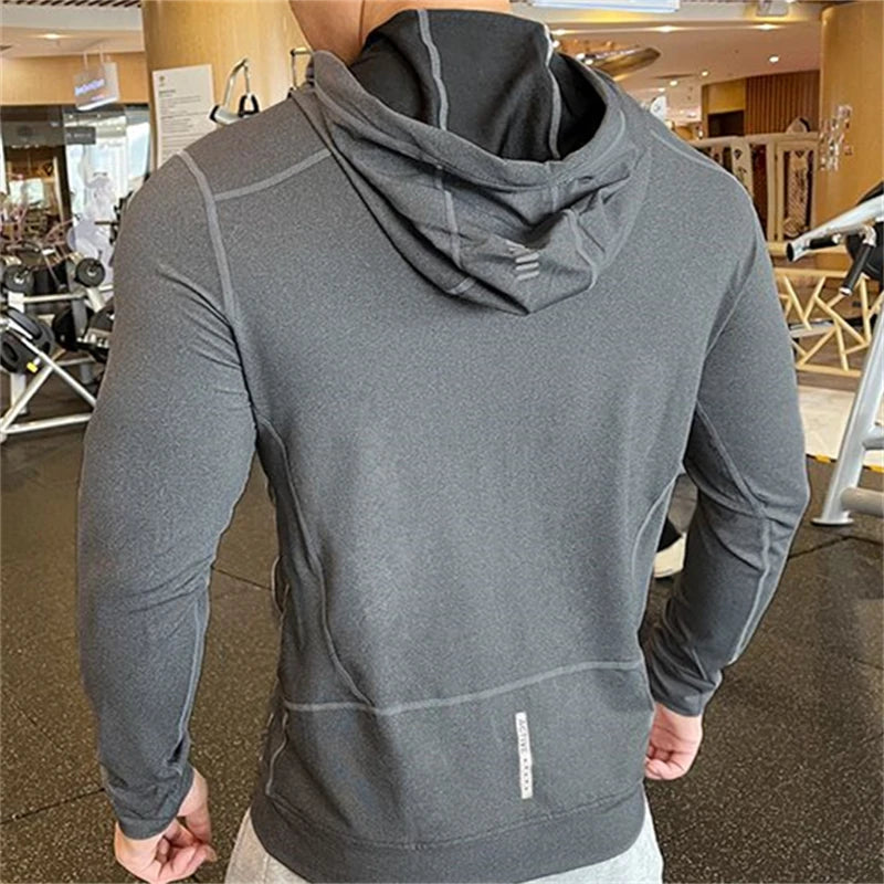 Men's Sports Hoodies Quick Dry Elastic Hooded Male Fitness Running Jackets Outdoor Gym Coats Casual Workout Sportwear Sunscreen