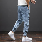 Men'S Jeans Slim-Fitting  Pants Casual Jogging Pants Streetwear Drawstring Harlequin Denim Pants Men'S Cargo Pants