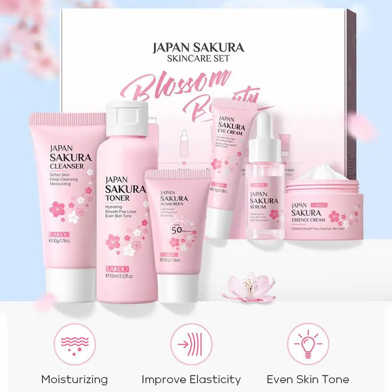 hot sale Facial Products Kit Sakura Skin Care Set Facial Cleanser Face Cream Sunscreen Facial Mask Eye Cream Skincare Product