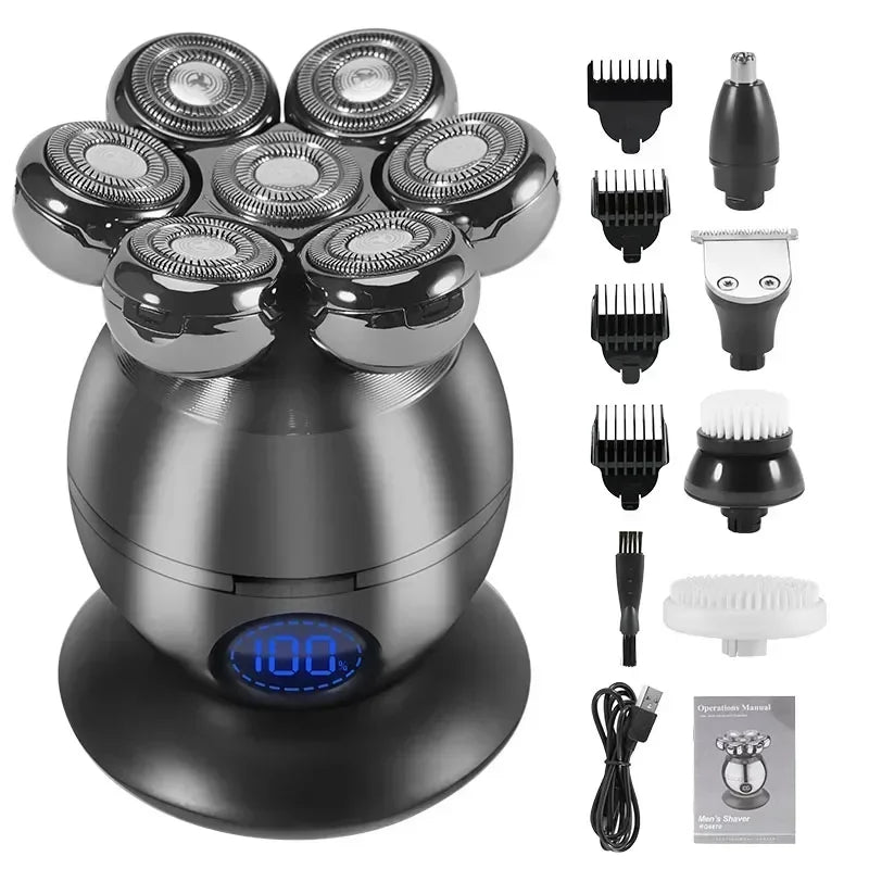 5 in 1 Electric Head Shaver for Bald Men 7D Floating Cutter Beard Trimmer Clipper IP68 Waterproof Shaving USB Wireless Charging
