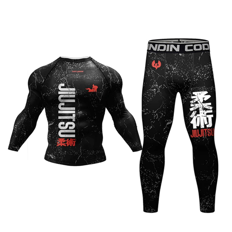 New Jiu Jitsu Rashguard MMA T-shirt +Pants For Men 4PCS/Set Brazilian Grappling Bjj Boxing Rash Guard Sport Clothing Gym Shorts