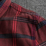 Personality big pocket decoration wash do old trend European and n men plaid long-sleeved shirt