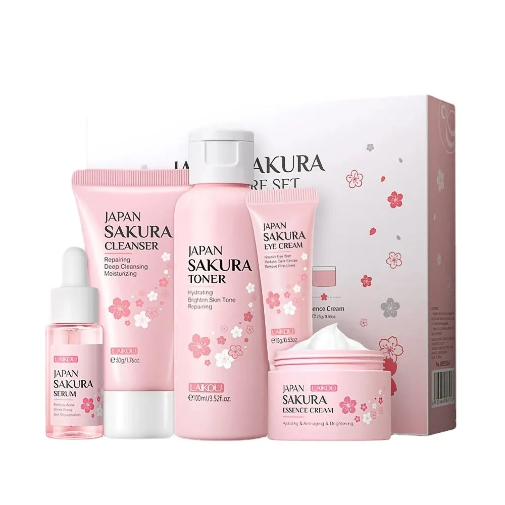 Sakura Skincare Set Oil Control Facial Cleanser Nourishing Face Serum Face Cream Fade Dark Circles Eye Cream Face Care Products