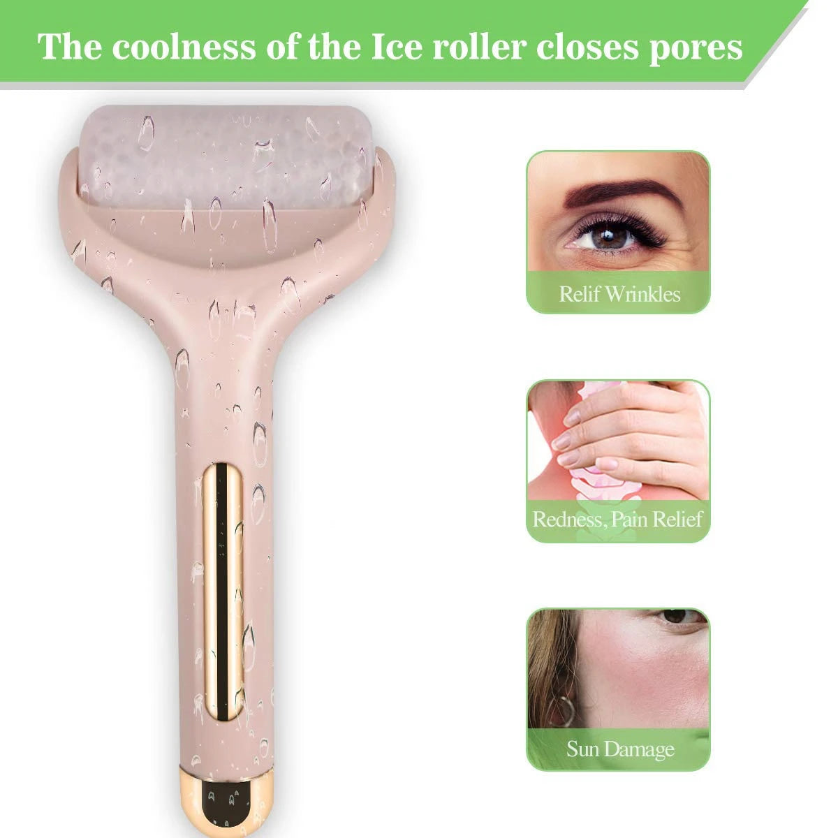 Pink Ice Roller,Face Roller Massager for Puffiness Relief Pain and Minor Injury,Beauty Products to Tighten Pores Whiten Skin