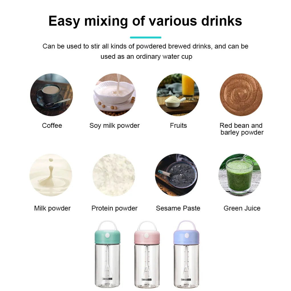 Electric Shake Bottle IPX5 Waterproof 380ML Blending Mixing Coffee Cup Automatic Protein Shaker Plastic Water Drink Mixer