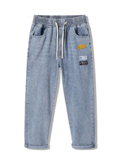 2023 New Korean Fashion Men's Jeans Classic Man Straight Denim Wide-leg Pants Solid Color Bagy Light Blue Grey Black 3XL
