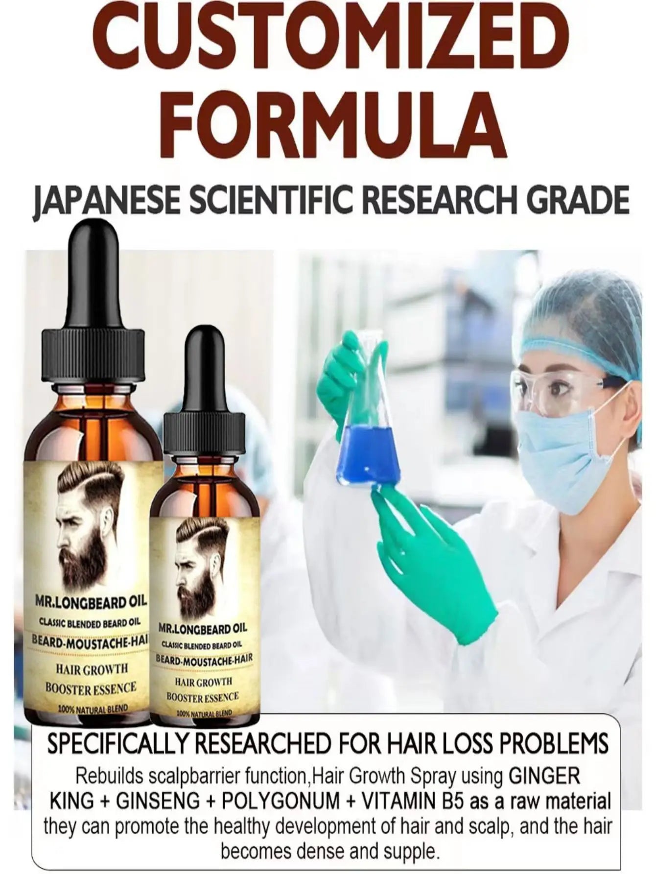 Men Beard Growth Essential Oil for Men Growth Tool Hair Laser Beard Growth Head Hair Care Professional Brazilian Keratin