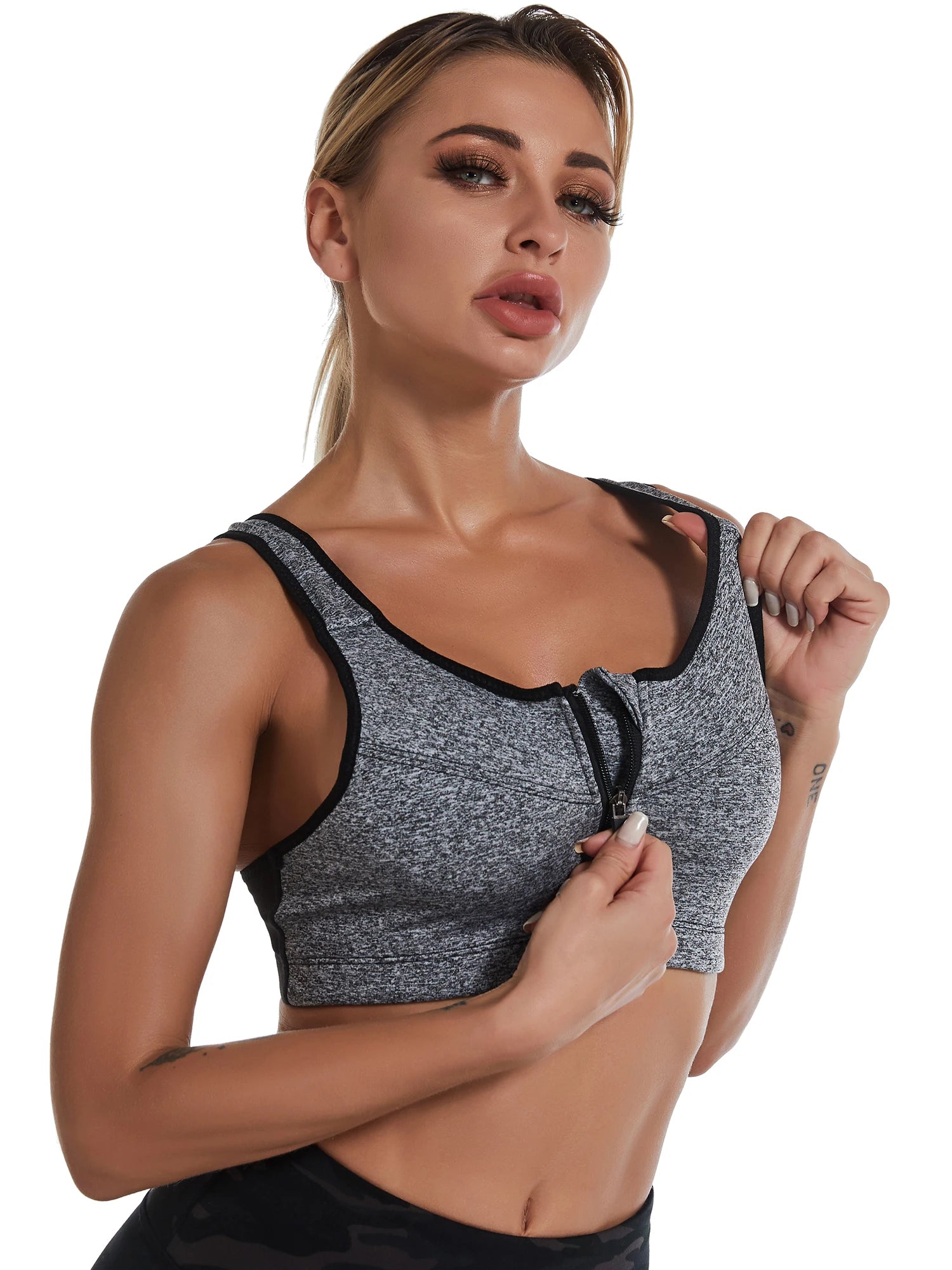 Women Front Zipper Sports Bra Plus size Shockproof Push Up Yoga Running Fitness Bralette Tank Women's Lingerie Underwear 5XL