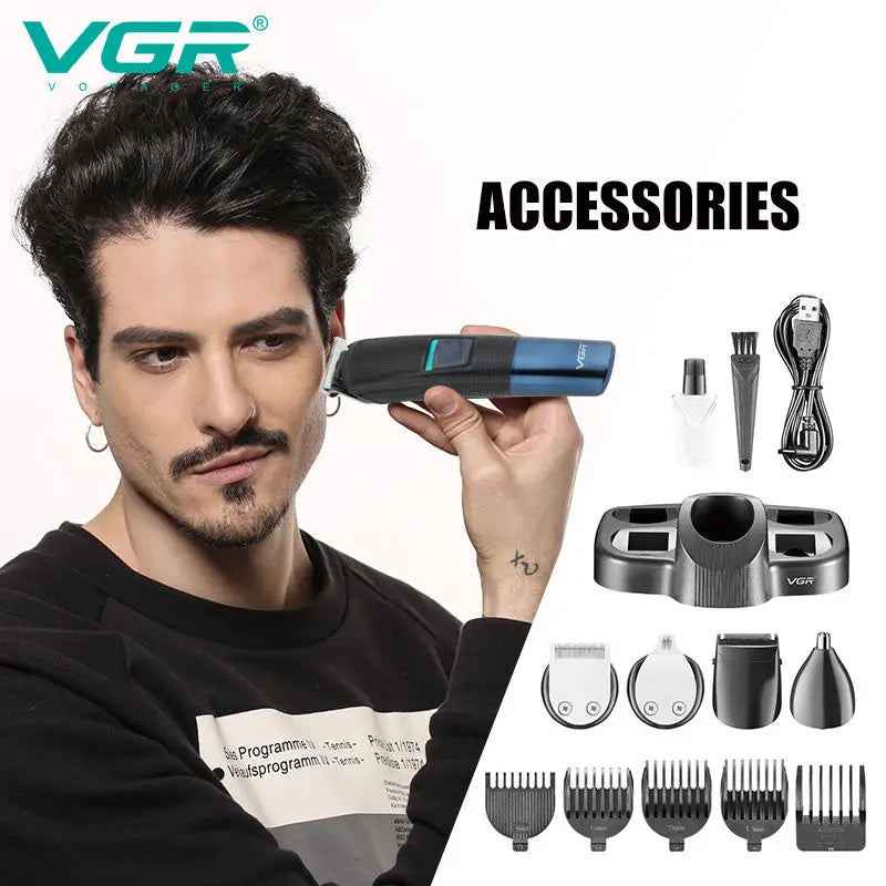 VGR V-108 5 in 1 Mens Grooming Kit Professional Electric Shaver Beard and Nose Hair Trimmer Barber Hair Clipper Set