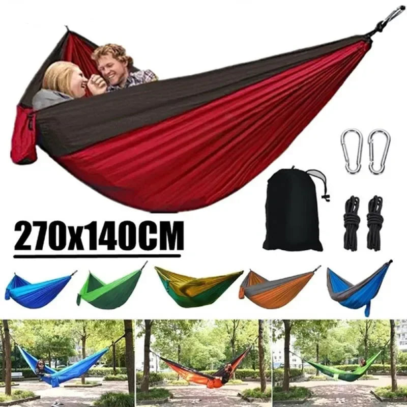 Single Person Portable Outdoor Camping Hammock With Nylon Color Matching Hammock High Strength Parachute Fabric Hanging Bed