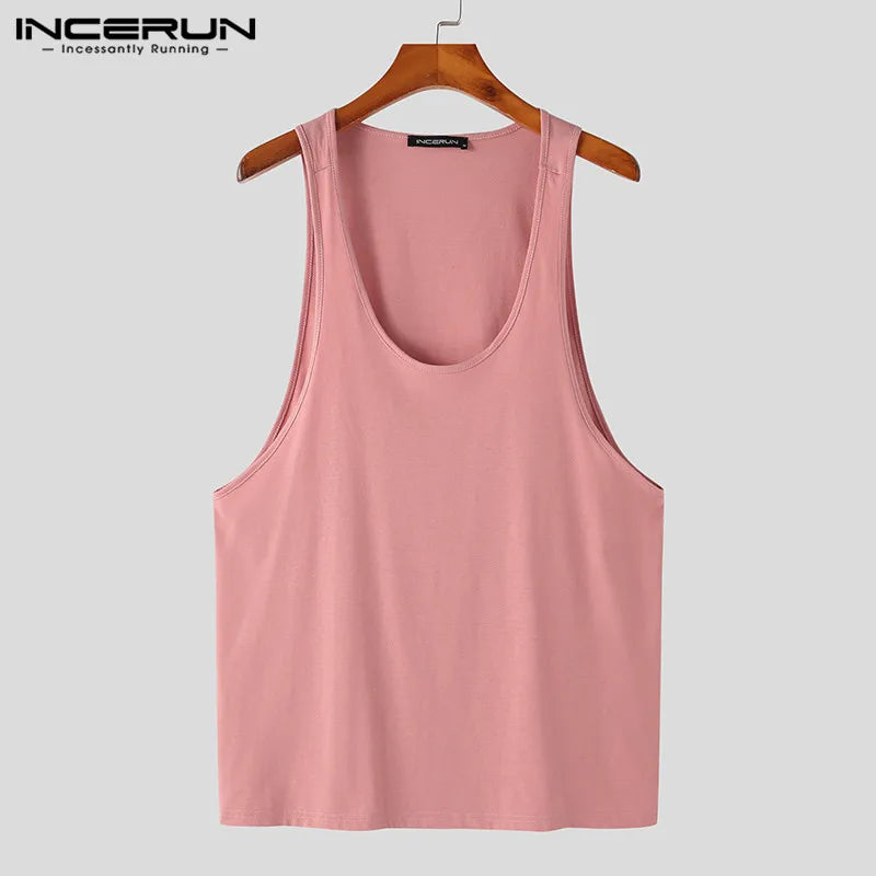 2023 Men Tank Tops Summer Solid Color O-neck Sleeveless Streetwear Vests Breathable Stylish Casual Men Clothing S-5XL INCERUN