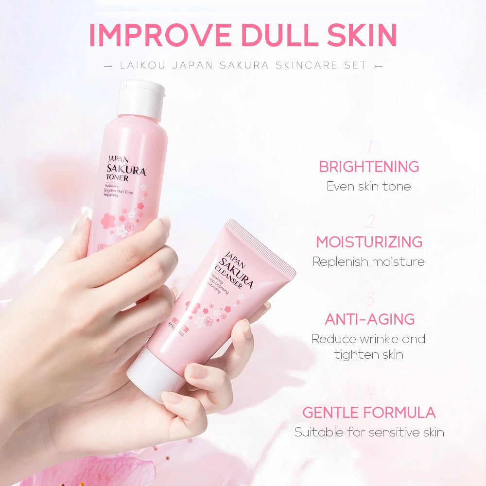 Sakura Skincare Set Oil Control Facial Cleanser Nourishing Face Serum Face Cream Fade Dark Circles Eye Cream Face Care Products