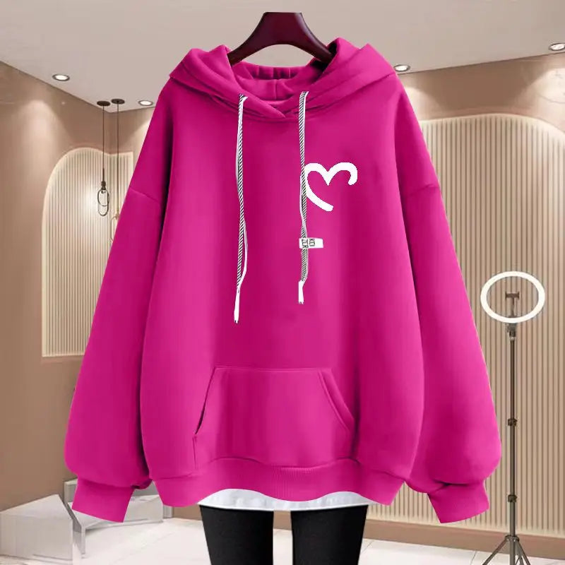 Women Clothing Hooded Sweatshirts Autumn Winter Oversized Printed Solid Fashion Hoodies 2023 Fleece Fake Two Pieces Pullovers