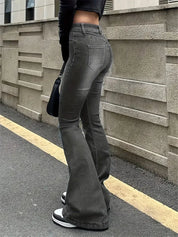 Women Flare Stretch Moustache Jeans Fashion Skinny Bell Bottom High Waist Gray Denim Pants Lady Classic Y2K Punk Long Trousers