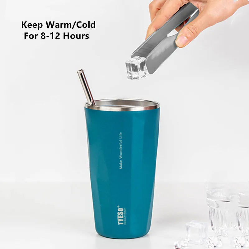 600ml Stainless Steel Vacuum Flask With Retractable Straw Leak-Proof Coffee Tea Cold Drink Bottle Car Thermos Mug Tumbler