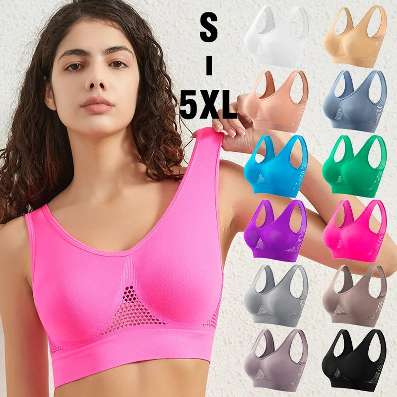 M-5XL Seamless Bras For Women Hollow Mesh Breathable Sports Bra Female Wireless No Pads Crop Top Sexy Lingerie Soft Brassiere