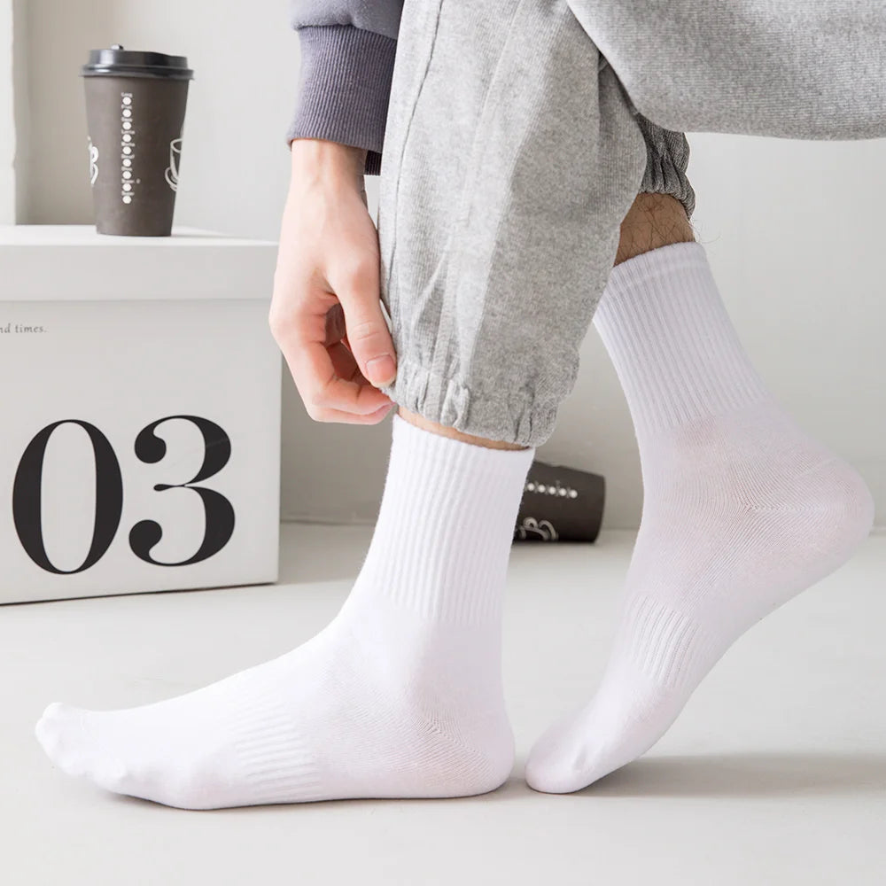 Men Socks Cotton Breathable Long Business Harajuku Socks Solid Gentleman Sox Sokken Outdoor Sports  5 Pairs/Lot Socks
